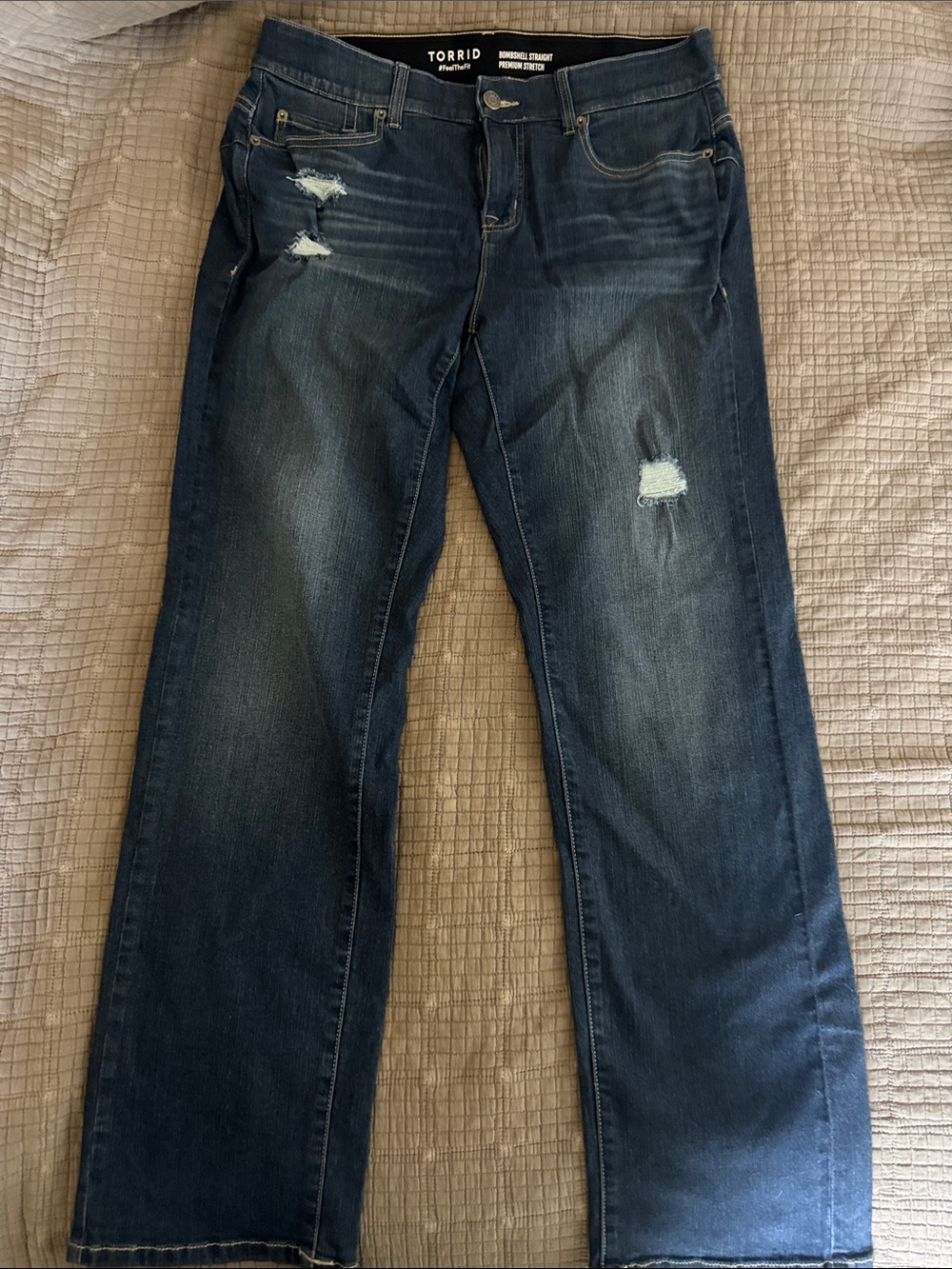 torrid Dark Blue Boot Cut Distressed Straight Jeans Like New 14 Tall